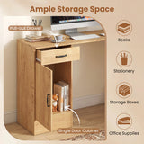 L-Shaped Computer Desk with Reversible Drawer and Cabinet for Bedroom and Small Spaces Workstation-Oak