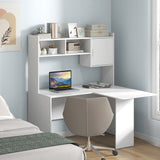 L-Shaped Desk Corner Computer Desk with Open Storage Hutch and Cabinet-White