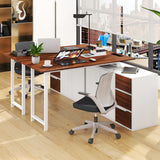 L-Shaped Desk with File Cabinet and Power Outlet Reversible Corner Computer Desk