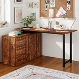L-Shaped Desk with File Cabinet and Power Outlet Reversible Corner Computer Desk