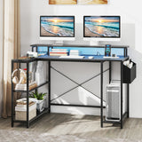 L-Shaped Gaming Desk with LED Lights and Power Outlets