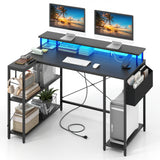 L-Shaped Gaming Desk with LED Lights and Power Outlets