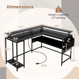 L-Shaped Gaming Desk with LED Lights and Power Outlets Home Office Computer Desk