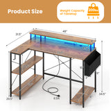 L-Shaped Gaming Desk with LED Lights and Power Outlets