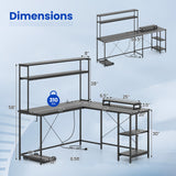 L-Shaped Reversible Gaming Desk with LED Strip and Power Outlets Hutch Monitor Stand