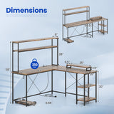 L-Shaped Reversible Gaming Desk with LED Strip and Power Outlets Hutch Monitor Stand