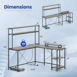 L-Shaped Reversible Gaming Desk with LED Strip and Power Outlets Hutch Monitor Stand