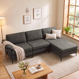 L-Shaped Sectional Sofa Convertible 4-Seater Modular Couch with 2 3-Hole Outlets and 4 USB Ports