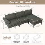 L-Shaped Sectional Sofa Convertible 4-Seater Modular Couch with 2 3-Hole Outlets and 4 USB Ports