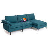 L-Shaped Sectional Sofa Convertible 4-Seater Modular Couch with 2 3-Hole Outlets and 4 USB Ports