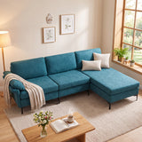 L-Shaped Sectional Sofa Convertible 4-Seater Modular Couch with 2 3-Hole Outlets and 4 USB Ports