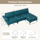 L-Shaped Sectional Sofa Convertible 4-Seater Modular Couch with 2 3-Hole Outlets and 4 USB Ports