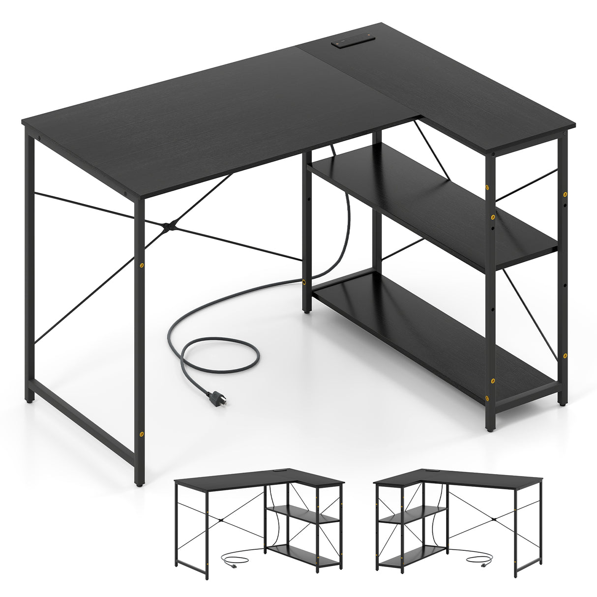 L-shaped 47 Inch Reversible Corner Desk with Adjustable Storage Shelves