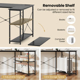 L-shaped 47 Inch Reversible Corner Desk with Adjustable Storage Shelves