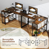 L-shaped 47 Inch Reversible Corner Desk with Adjustable Storage Shelves