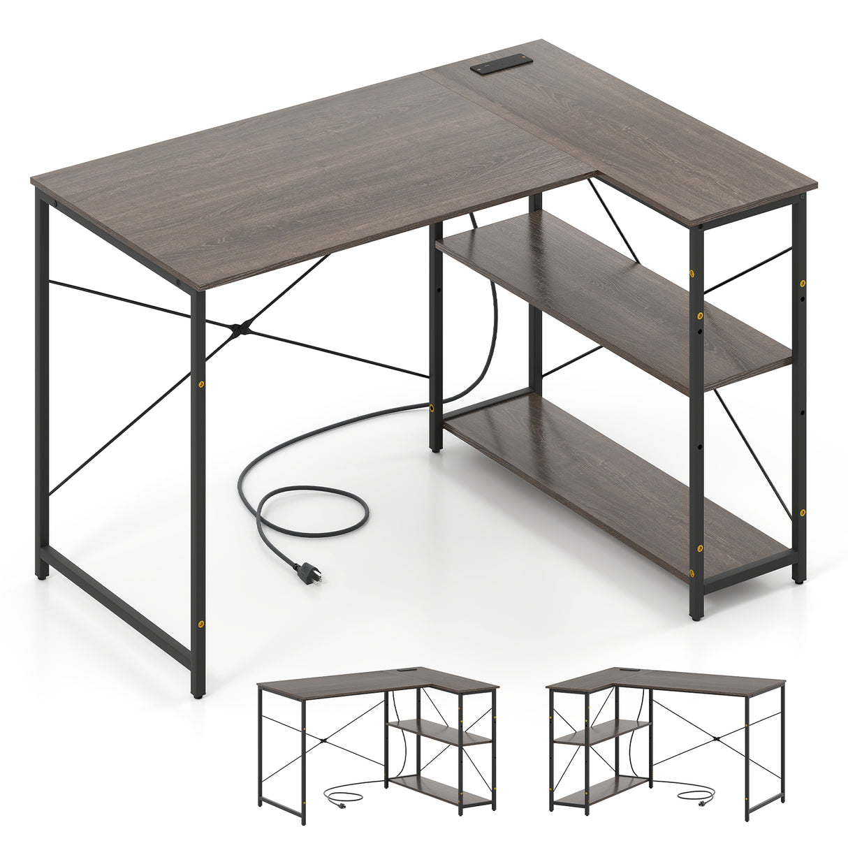 L-shaped 47 Inch Reversible Corner Desk with Adjustable Storage Shelves