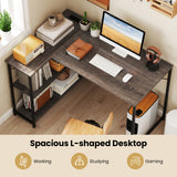 L-shaped 47 Inch Reversible Corner Desk with Adjustable Storage Shelves