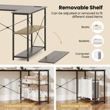 L-shaped 47 Inch Reversible Corner Desk with Adjustable Storage Shelves