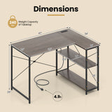 L-shaped 47 Inch Reversible Corner Desk with Adjustable Storage Shelves