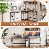 L-shaped Desk with Power Outlet Hutch