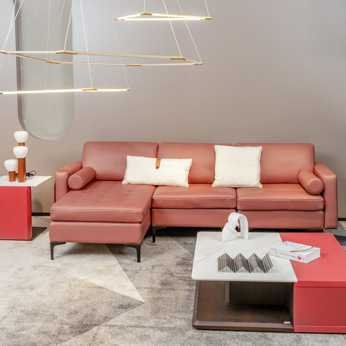 Modular 1/2/3/4-Seat L-Shaped Sectional Sofa Couch with Socket USB Port-3-Seat L