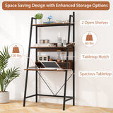 71" High Freestanding Laptop Desk with Open Shelves for Living Room Bedroom Study-Brown