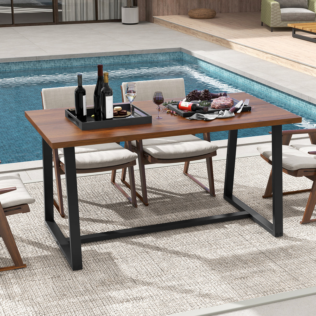 Large Dining Table with Heavy-duty Metal Frame and Anti-slip Foot Pads