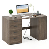 53 Inches Computer Desk with Power Outlets and 4 Storage Drawers