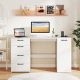 53 Inches Computer Desk with Power Outlets and 4 Storage Drawers