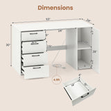 53 Inches Computer Desk with Power Outlets and 4 Storage Drawers