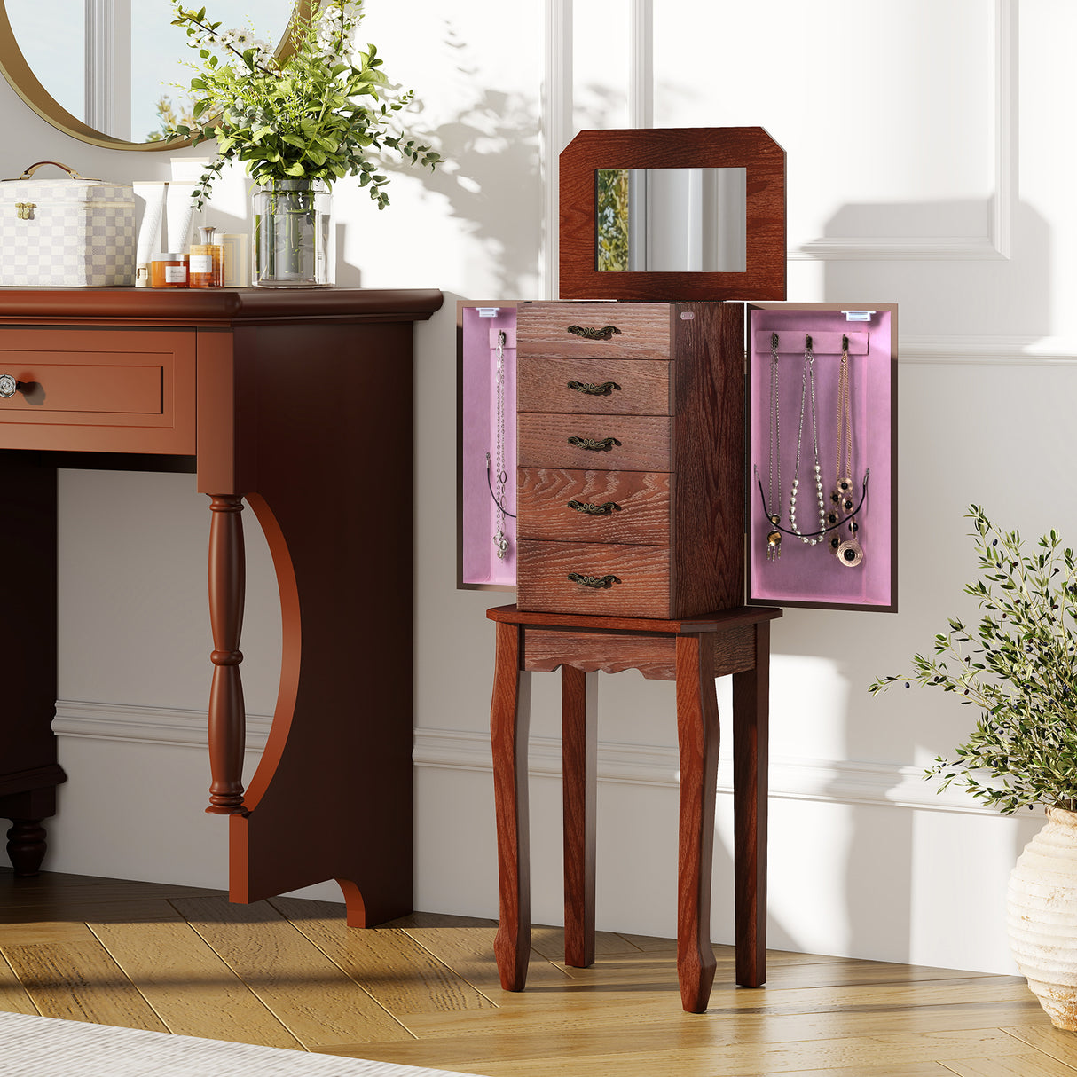 Large Storage Capacity Jewelry Cabinet with 5 Drawers