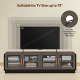 Large TV Stand for TVs up to 75 Inch with 4 Tempered Glass Doors for Living Room