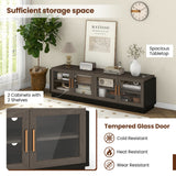 Large TV Stand for TVs up to 75 Inch with 4 Tempered Glass Doors for Living Room