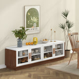 Large TV Stand for TVs up to 75 Inch with 4 Tempered Glass Doors for Living Room