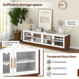 Large TV Stand for TVs up to 75 Inch with 4 Tempered Glass Doors for Living Room