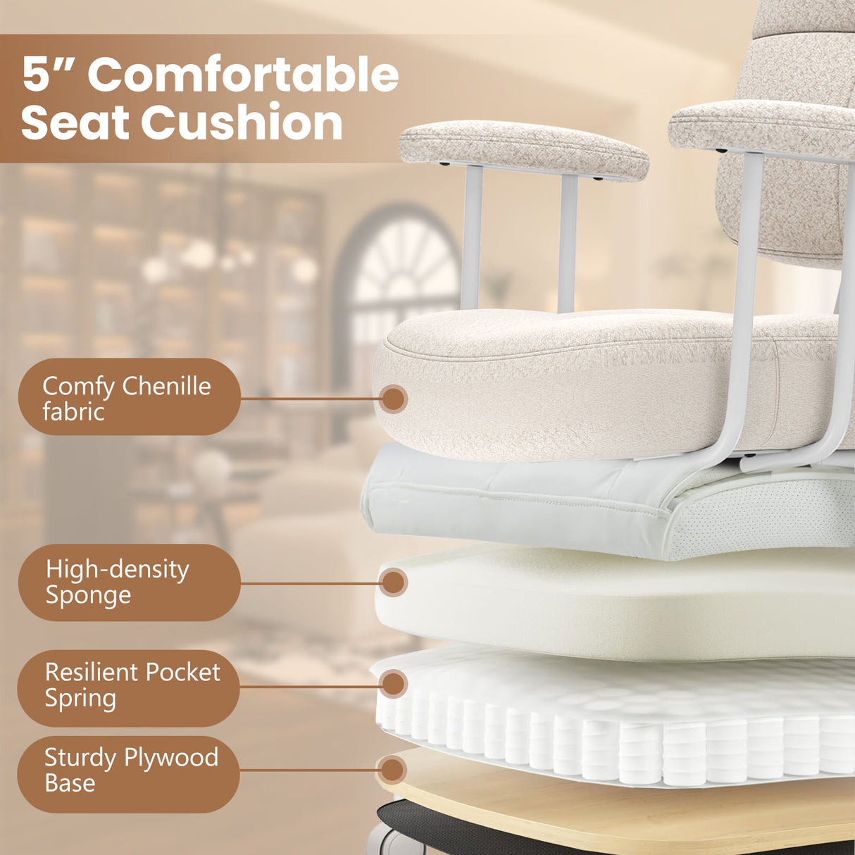 Leathaire Upholstered Task Home Office Chair with Cushioned Back