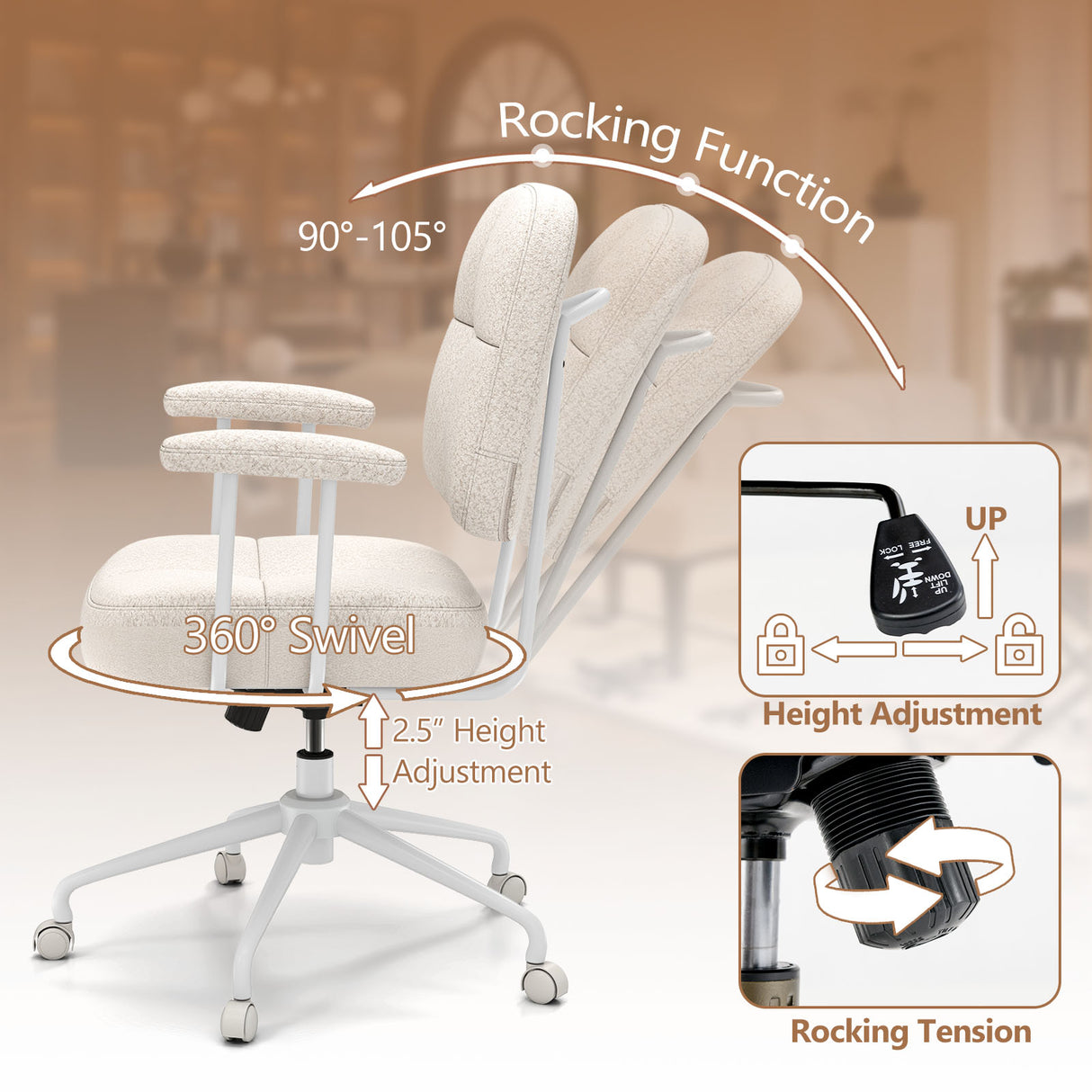 Leathaire Upholstered Task Home Office Chair with Cushioned Back