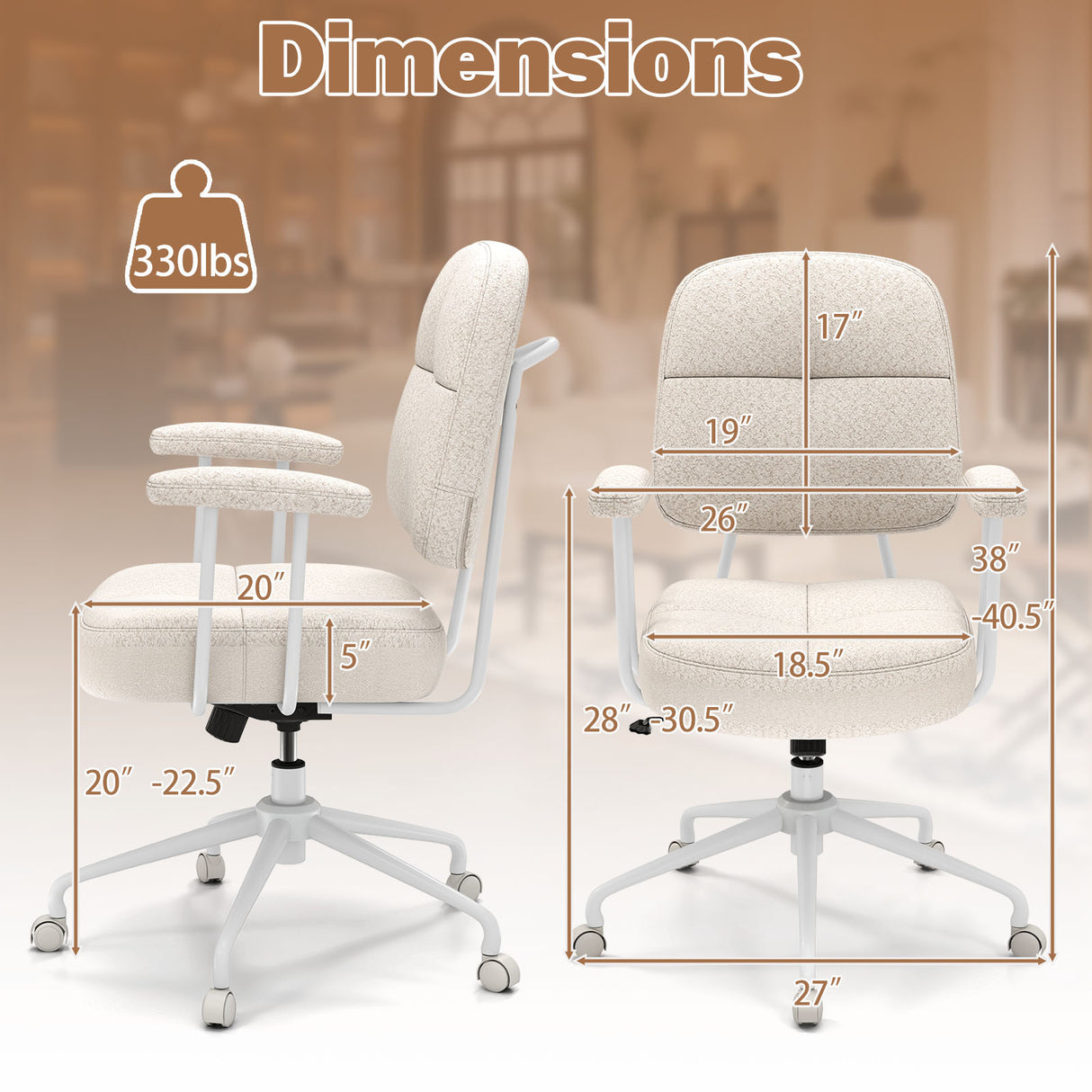 Leathaire Upholstered Task Home Office Chair with Cushioned Back