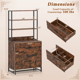 Letter Size Lateral File Cabinet with Lock and Bookshelf-Rustic Brown