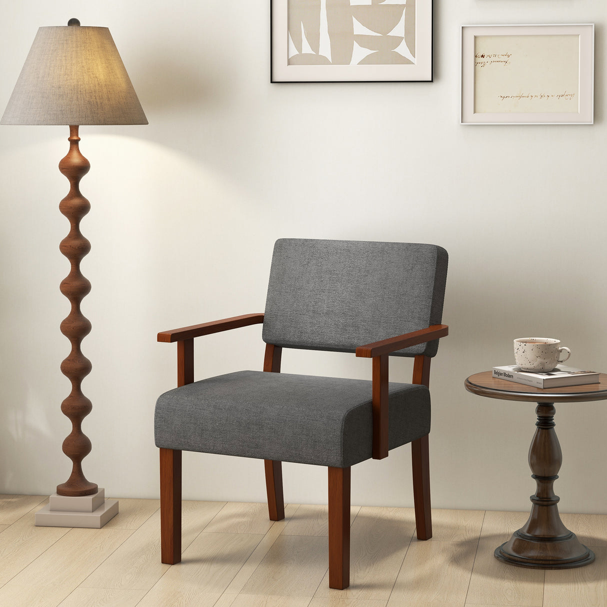 Linen Accent Chair Living Room Chair with Soft Padded Seat and Backrest