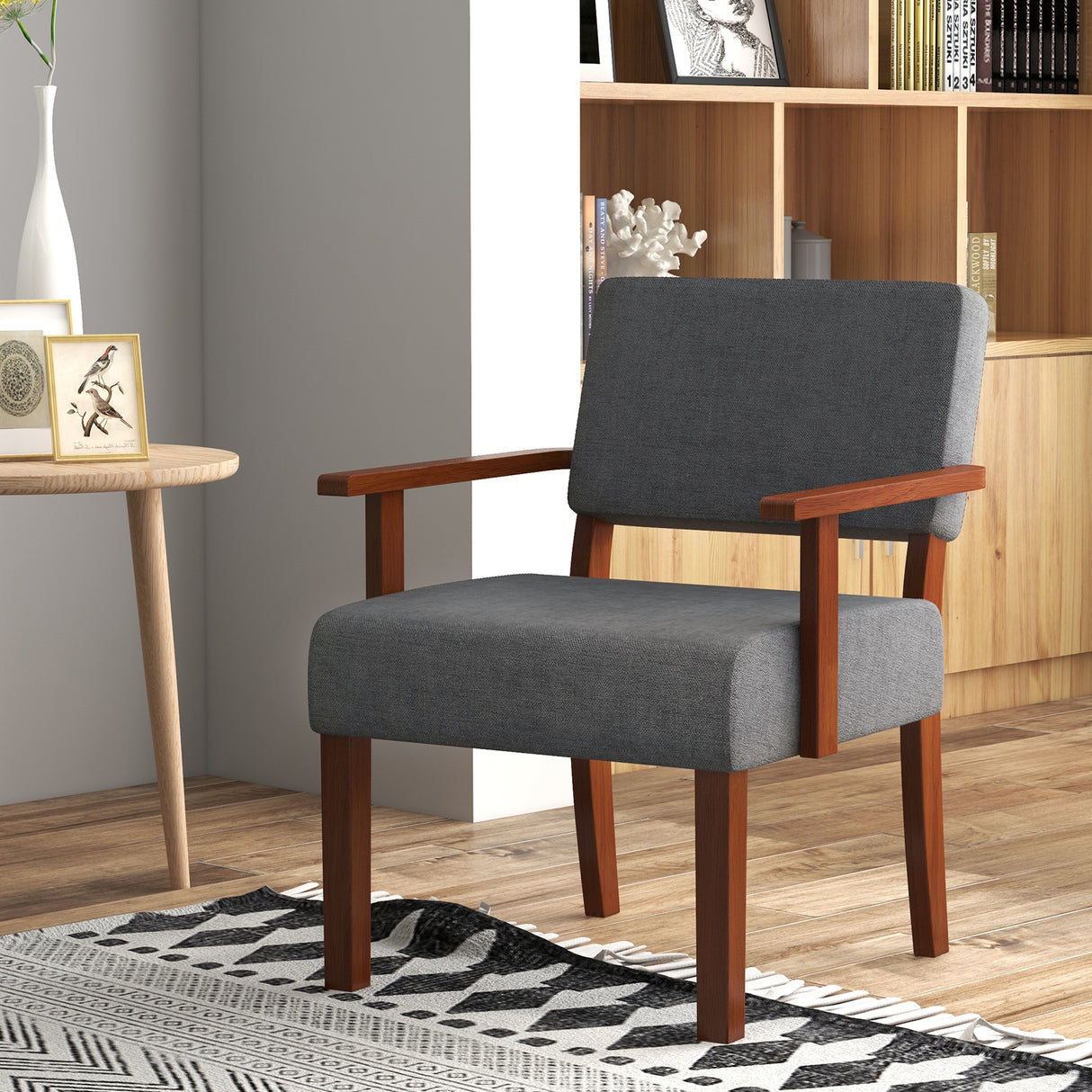 Linen Accent Chair Living Room Chair with Soft Padded Seat and Backrest