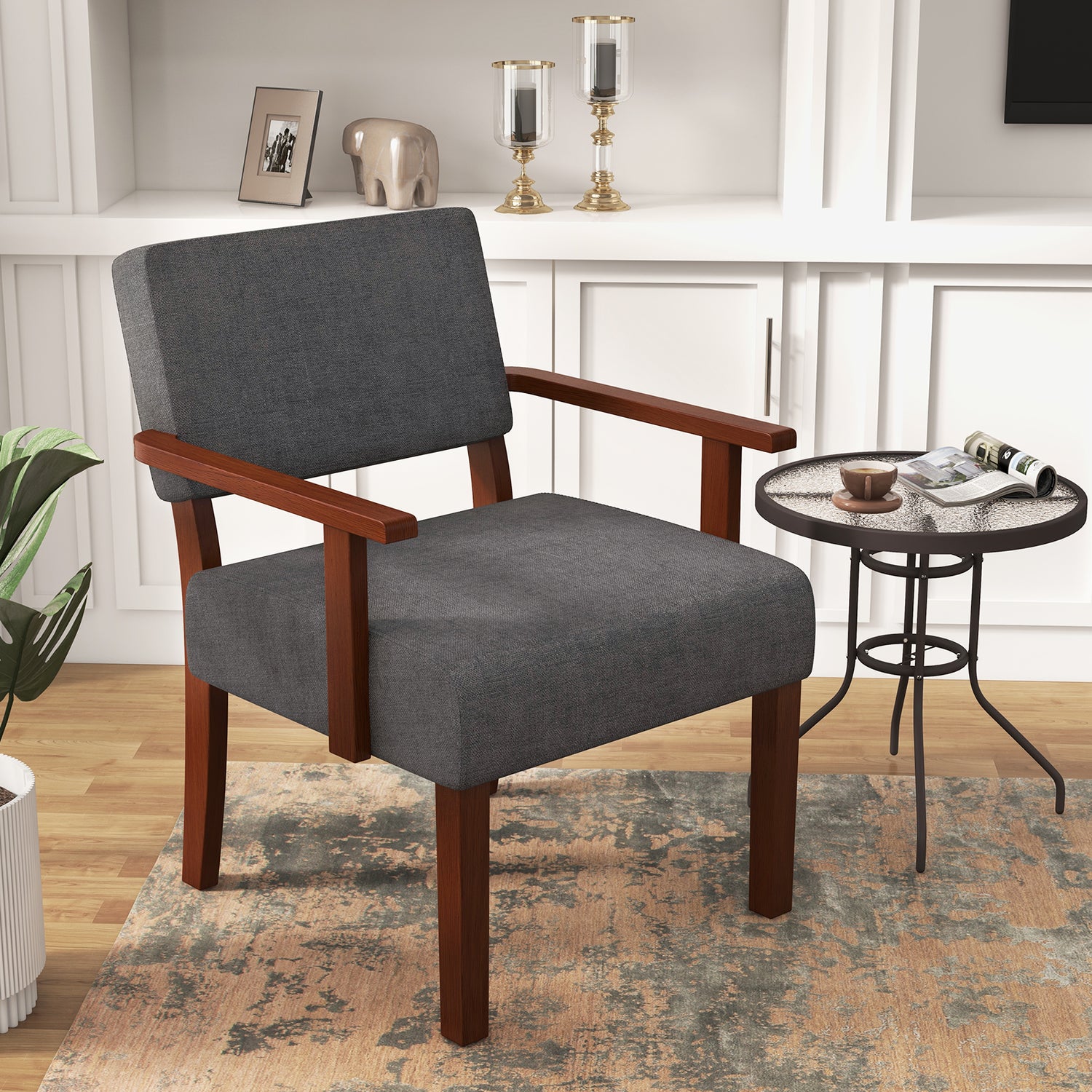 Linen Accent Chair Living Room Chair with Soft Padded Seat and Backrest