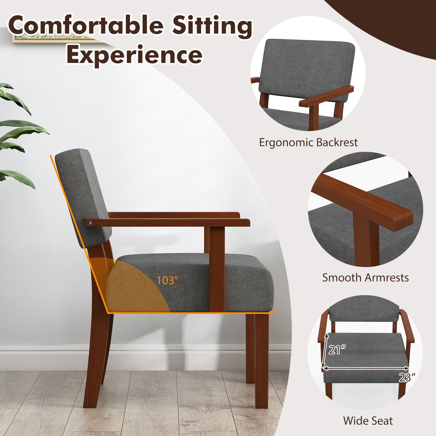 Linen Accent Chair Living Room Chair with Soft Padded Seat and Backrest