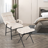 Linen Fabric Modern Accent Chair with Ottoman and Adjustable Backrest-Beige