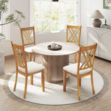 Linen Fabric Upholstered Wooden Dining Chair Set of 2 with Rubber Wood Frame for Dining Room