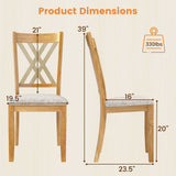 Linen Fabric Upholstered Wooden Dining Chair Set of 2 with Rubber Wood Frame for Dining Room