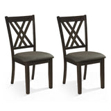 Linen Fabric Upholstered Wooden Dining Chair Set of 2 with Rubber Wood Frame for Dining Room