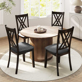 Linen Fabric Upholstered Wooden Dining Chair Set of 4 with Rubber Wood Frame for Dining Room