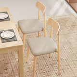 Linen Fabric Upholstered Modern Dining Chair Set of 2 with Padded Seat and Curved Back-Oak