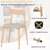 Linen Fabric Upholstered Modern Dining Chair Set of 2 with Padded Seat and Curved Back-Oak